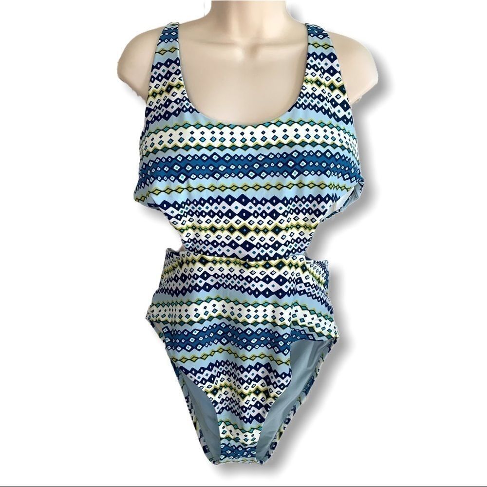Aerie Blue & Green Strapy Open Back Swimsuit